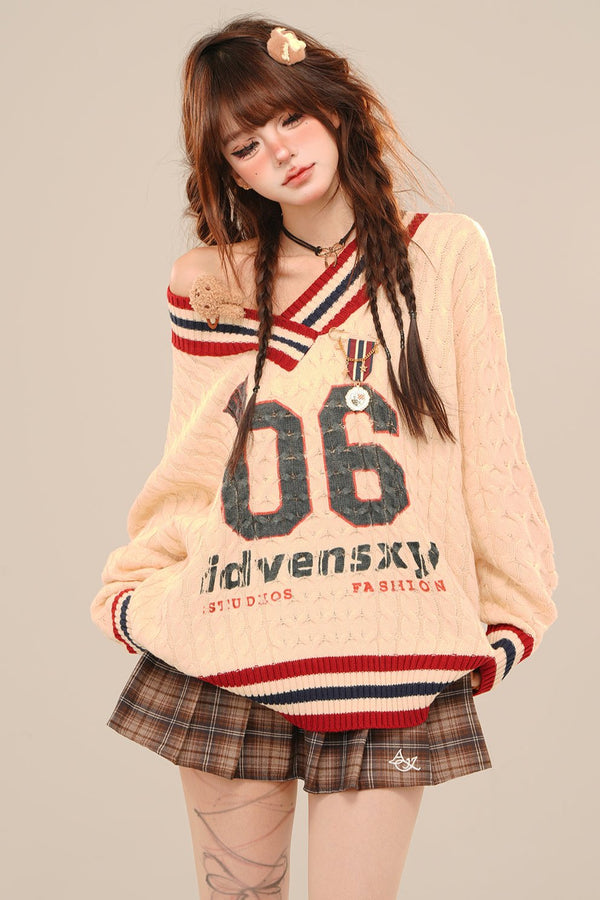 Lazy Off Shoulder Loose Twist Sweater