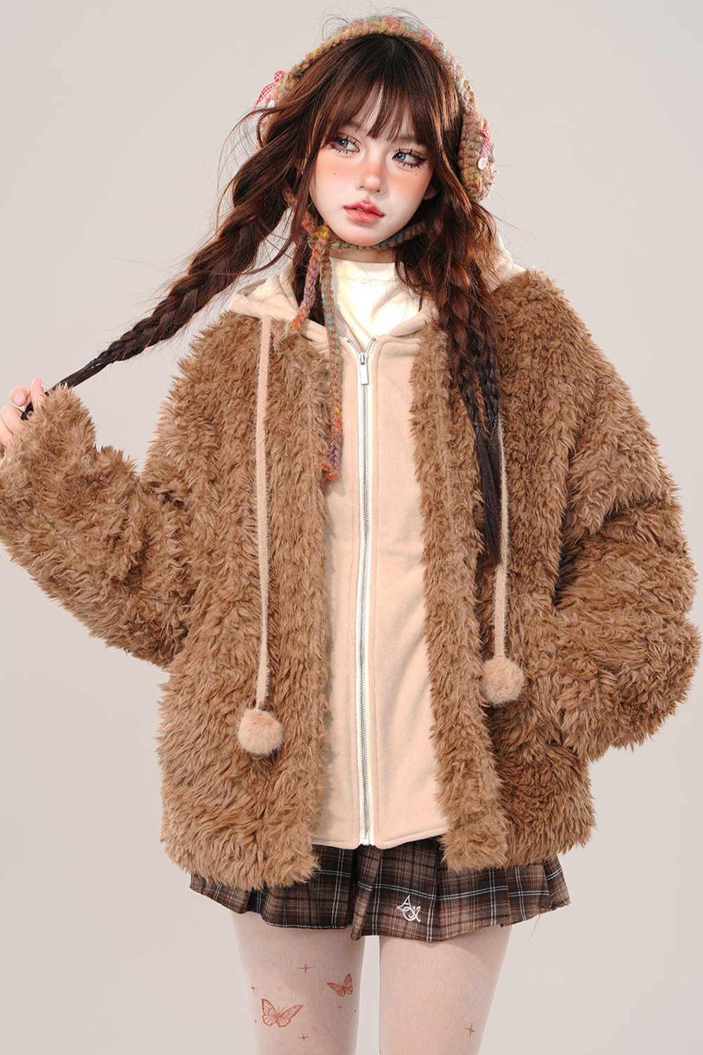 Loose fit lamb wool coat