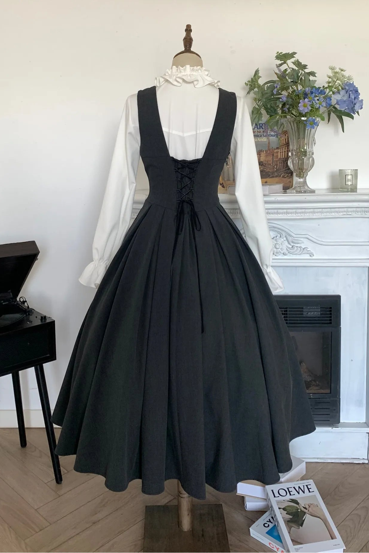 【4月14日予約締切】ダークグレークラシックラペルショルダーロリータコルセットドレス（ショート・ロングA/B）