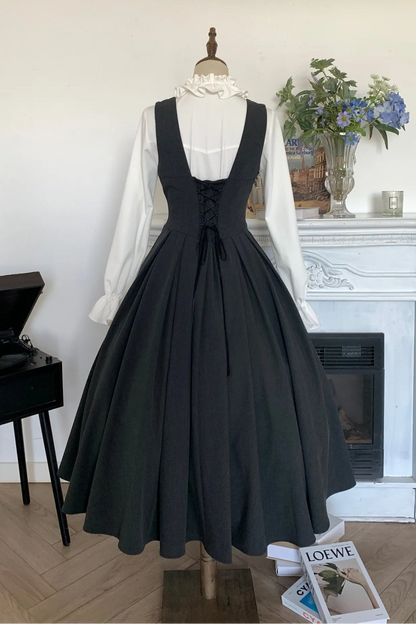 【4月14日予約締切】ダークグレークラシックラペルショルダーロリータコルセットドレス（ショート・ロングA/B）