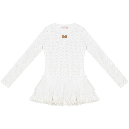 Lace Pleated Polka Dot Blouse