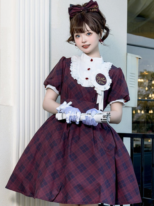 ポックガールレトロガールチェックロリータワンピース