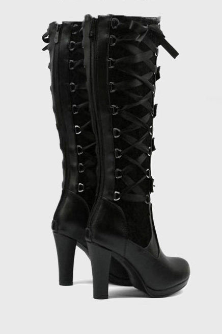 Gothic Lace-Up Long Boots