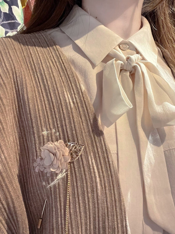 サクラノート昭和レトロ羽織ジャケット＋シフォンリボンシャツ＋市松スカート＋ダークグレースカート＋ブローチ