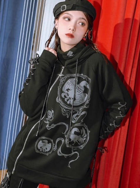 Lose Kapuzenjacke mit diagonalem Reißverschluss Samt Sweatshirt Jacke