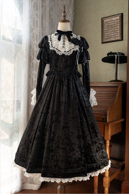 Dark Gothic Velvet Lolita Dress + Cloak + Hat
