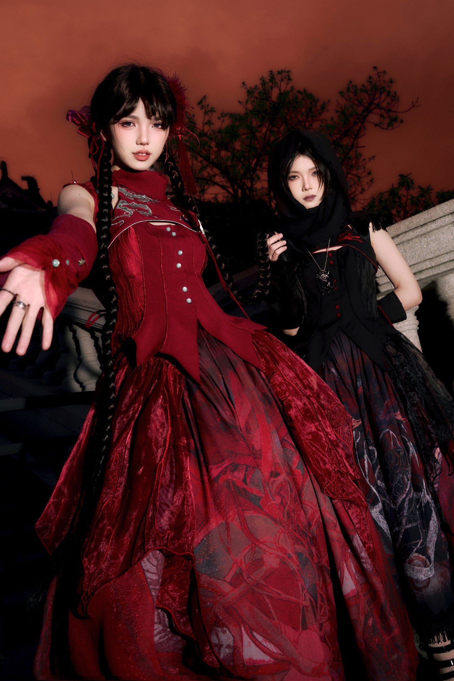 [Deadline for reservations: February 26th] Red Dragon x Black Dragon x Purple Snake Lolita China Gothic Setup