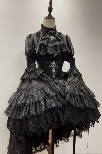 【Vorbestellung bis 18. März】 Dark Kawaii Gothic Lolita Rock + Shirt + Haarband + Hut + Ärmel