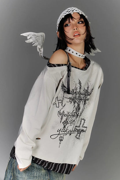 サブカルチャーワンショルダールーズトップス