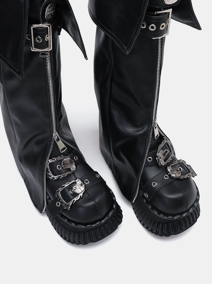 Punk Platform Muffin Shoes + Flap Leather Zip Leg Cover Set