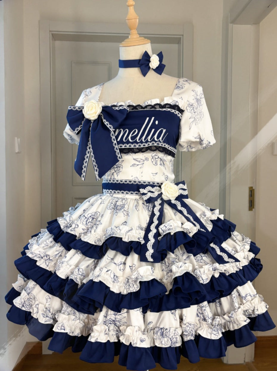 [Reservation Product] Blue-White Retro Girly Lolita Dress