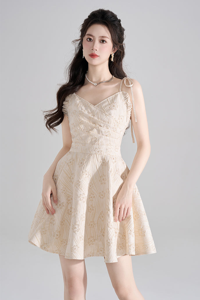 Vestido francés con cuello halter y escote en V + Camisa + Cárdigan
