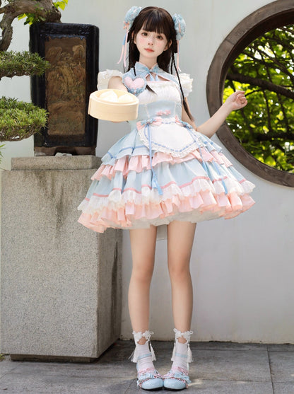 [Reservations] Sweet Cool Love Chinese Lolita Dress + Vest + Apron + Hair Accessories