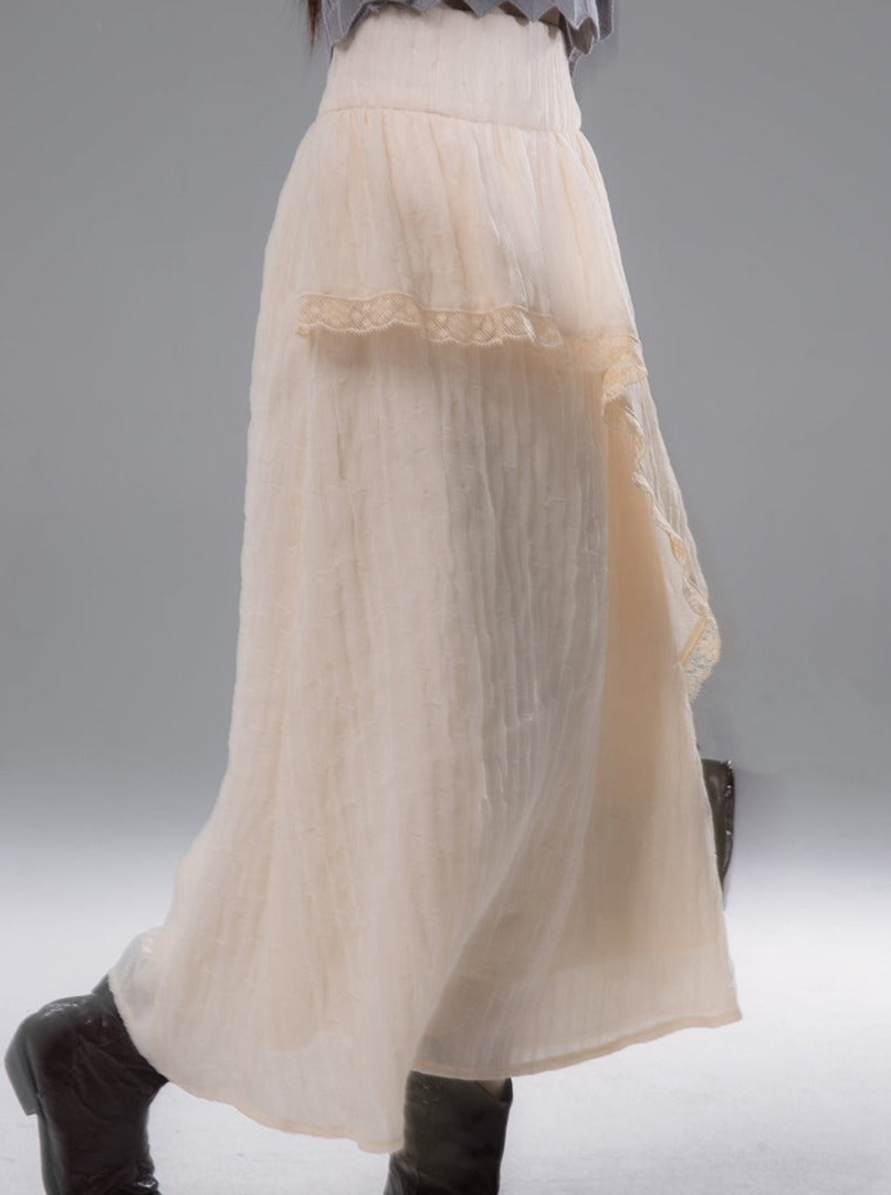 Cream Lace Romantic Long Skirt