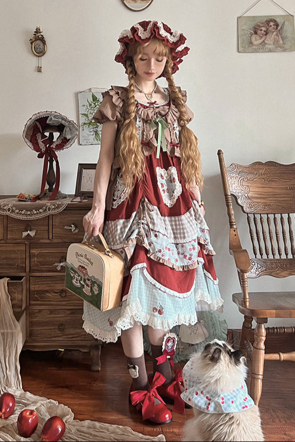 Retro Doll Cherry Check Lolita Dress