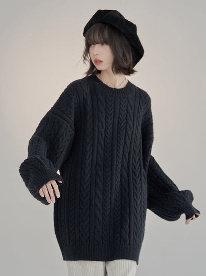 Twisted Pattern Round Neck Sweater