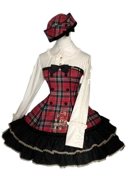 [Reserved product] Sweet Tea Bearitle Idol Check Dress Cape Suit