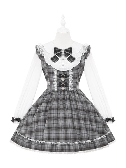 Robe Sweet Girly Grise à Carreaux et Ruban