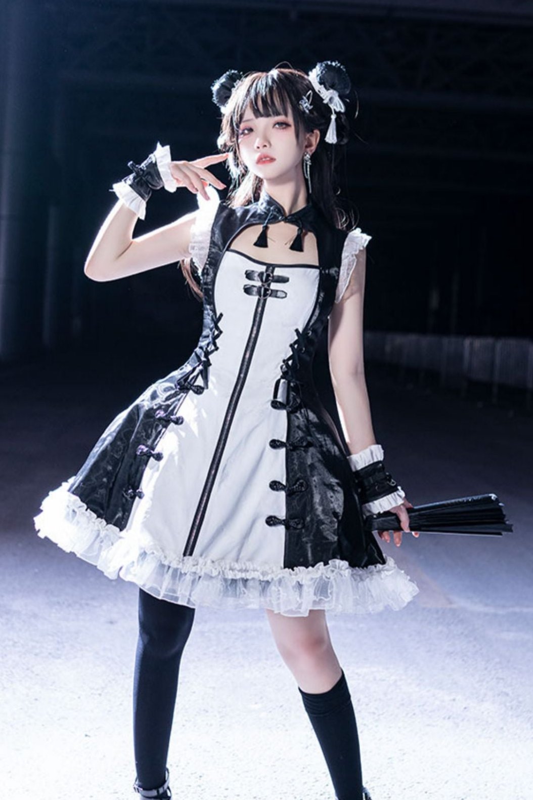 Dark Punk Black White China Stile Dress Suit