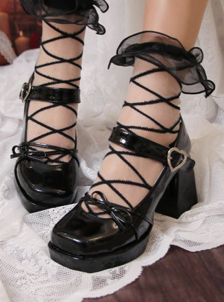 Lolita Frunch Elegant Mary Jane Square Toe High Heels