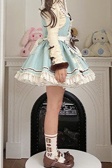 【Pre-order item】Chocolate Mint Sailor Collar Girly Maid Dress + Cake Hat