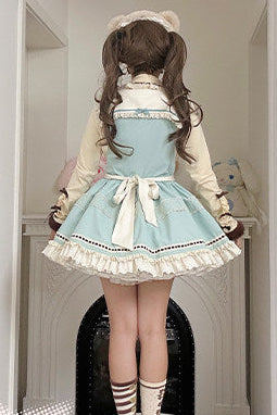 【Pre-order item】Chocolate Mint Sailor Collar Girly Maid Dress + Cake Hat