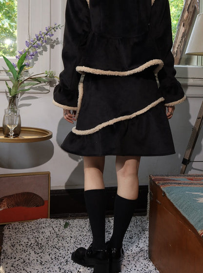 Dark boa jacket + boa skirt