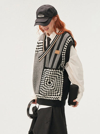 Mode Asymmetrical Design Over Loose Knit Vest [Reserved Item