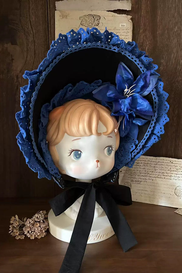 [Pre-order Deadline: July 13] Klein Blue Gothic Lolita Series Floral Bonnet