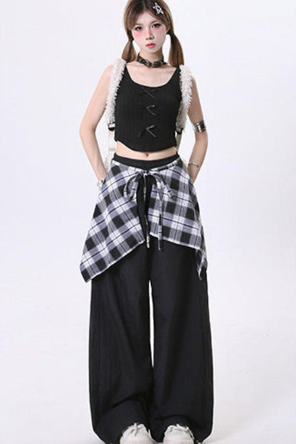 Trendy Check Loose Straight Pants