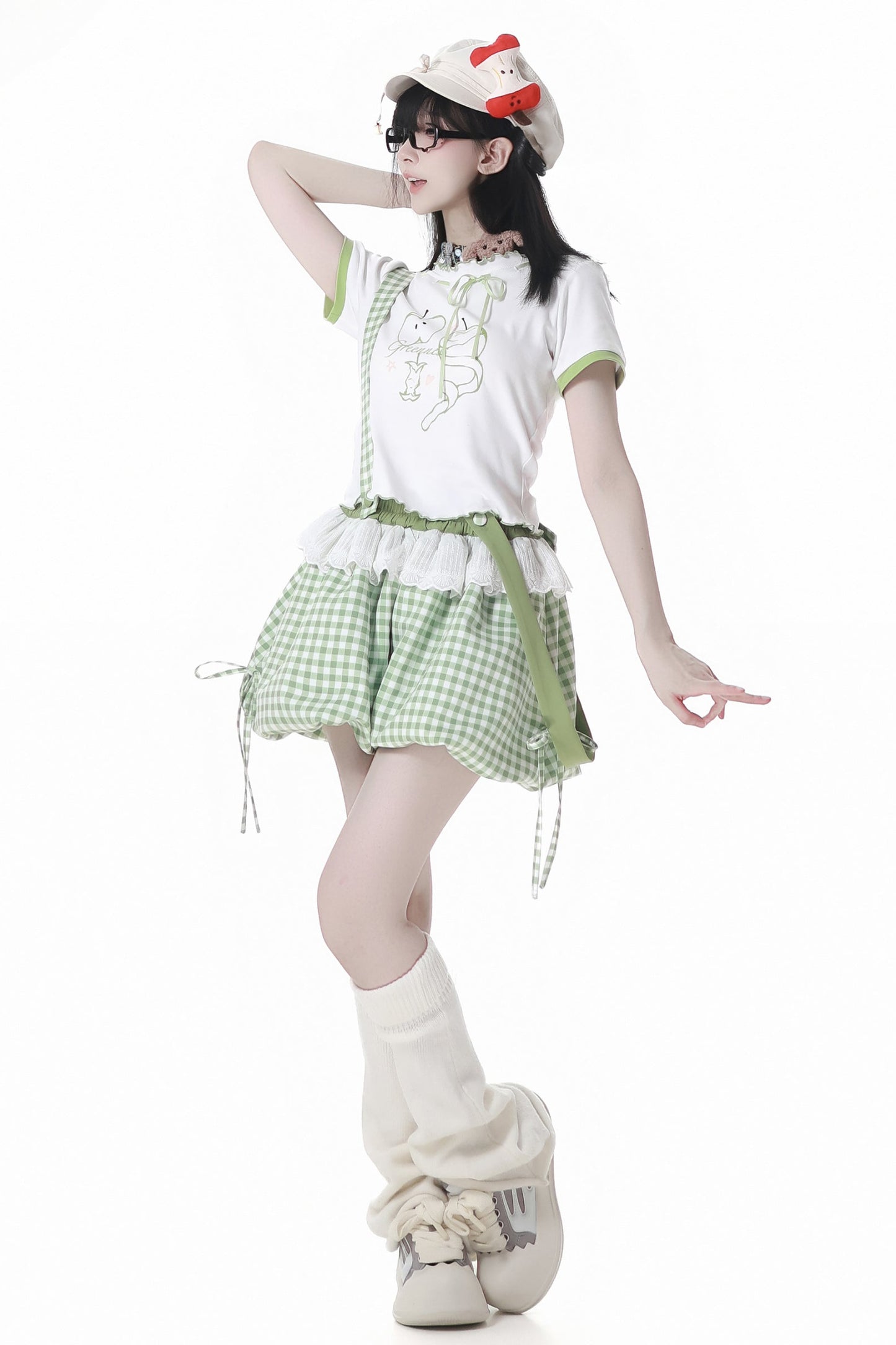 Blue Apple Vibe Top + Suspender Skirt + Wide Pants