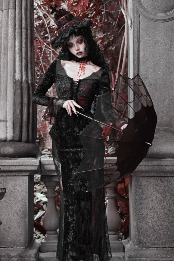 Blood Peak Gothic Dark Velvet Long Dress