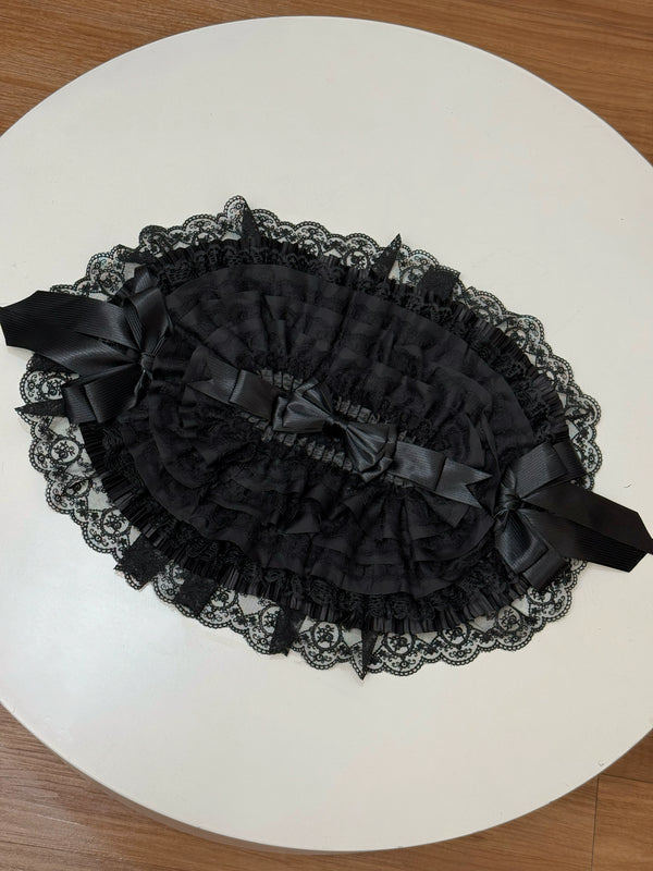 【10月13日予約締切】Gothic Lolita Black White Cathedral Series Accessories(Flat Hat, Crown Mini Hat, Sash, Back Ribbon Train, Waist Apron, Castle Flower Brooch, Brooch, Jabot)