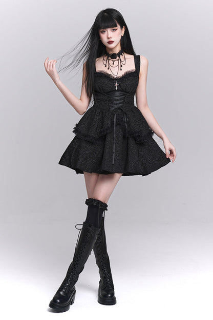 Gothic Style Neck Short Top + Suspender Dress