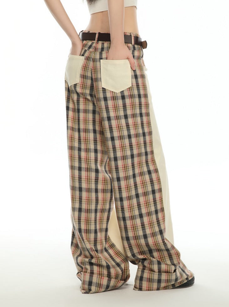 Loose Check Asymmetrical Pants