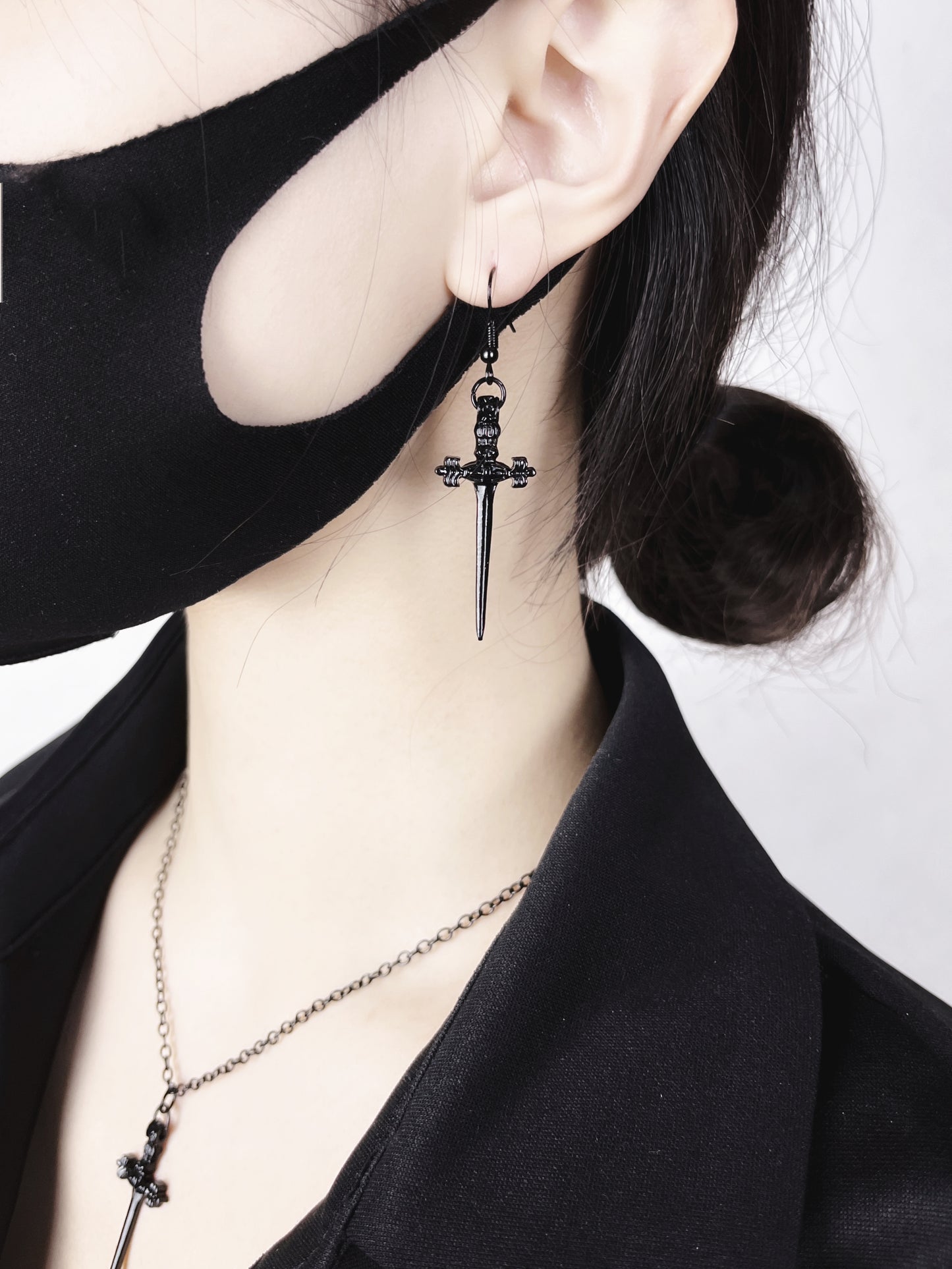 Punk Mode Cross Chain Necklace・Pierce