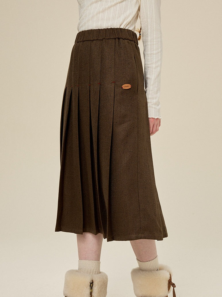 One Point Pleated Wool Skirt