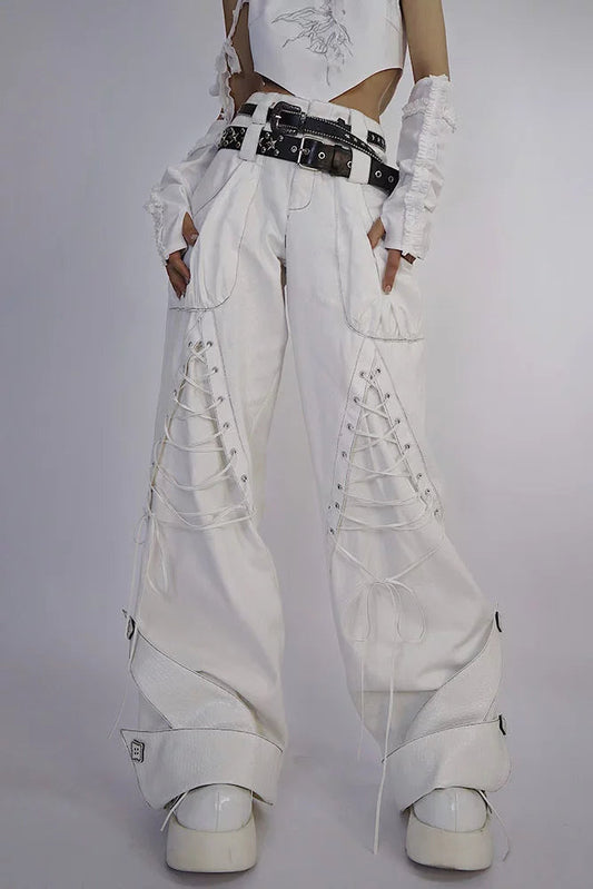 ダブルウエストバンドハイストリートパンツ+ベルト