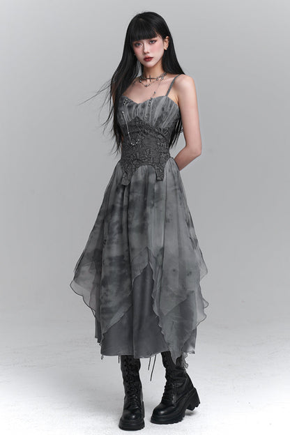 Ghost Girl Gray Suspender Dress