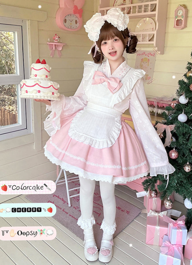 Cherry Maid Girly Top + Flared Skirt + Apron