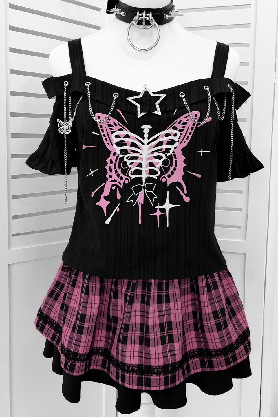 サブカルチャースウィートクールトップス＋チェックスカート