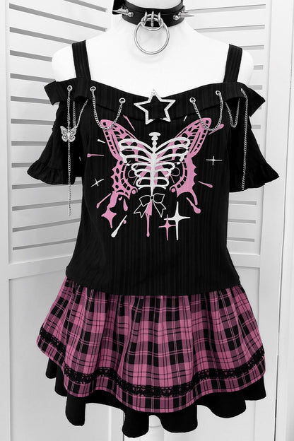 サブカルチャースウィートクールトップス＋チェックスカート