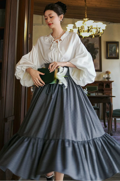 Retro High-Waist Polka Dot Skirt