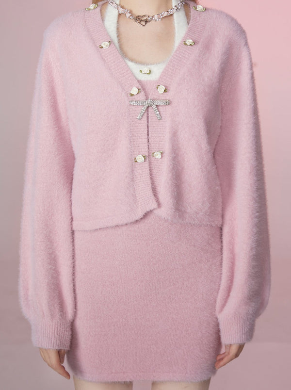 Milk Garley Bijou Cardigan + Tight Halter Neck One Piece