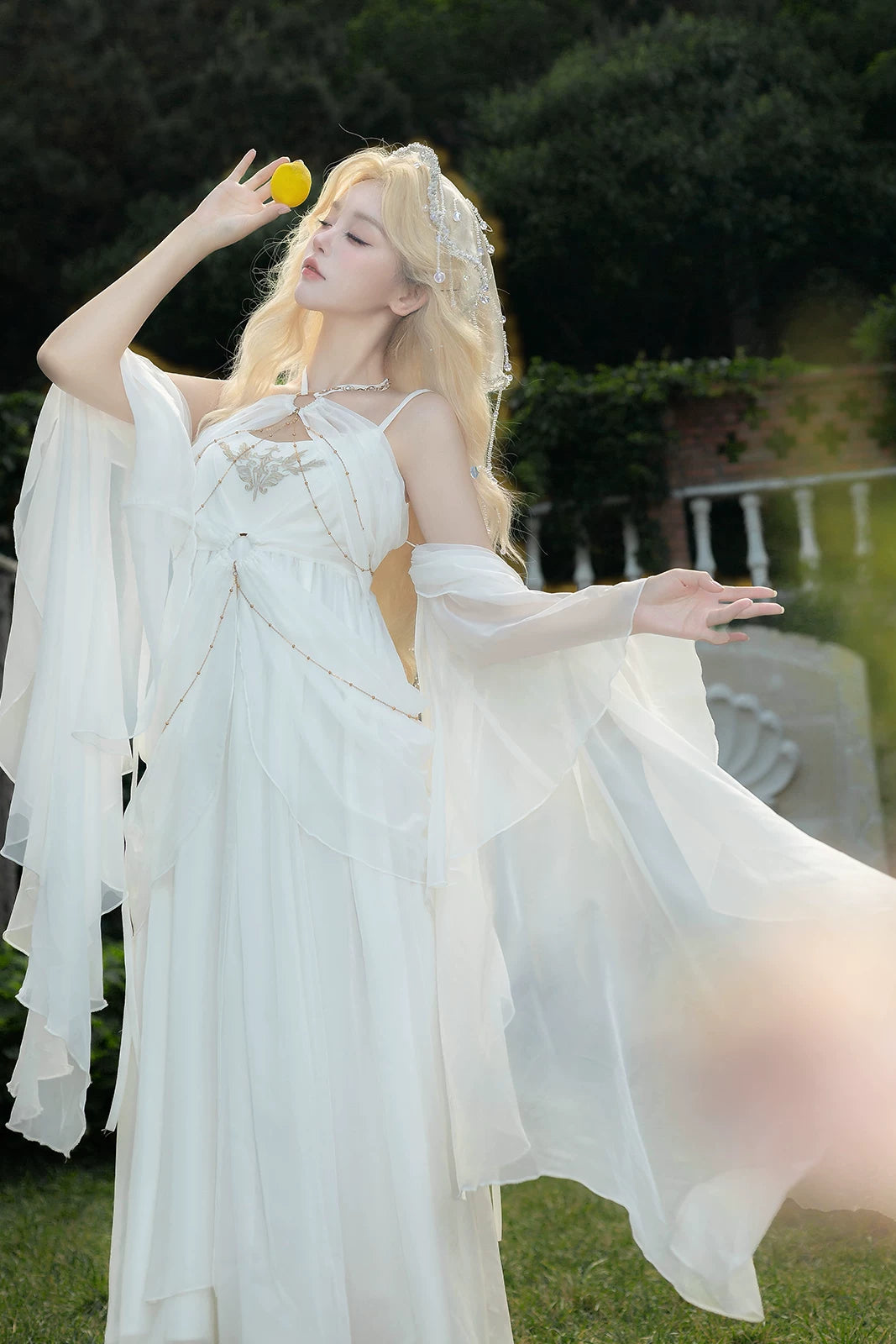 [Vorbestellschluss 14. Juli] Griechische-Göttin-Fantasy-Kleid mit Neckholder und Schalärmeln