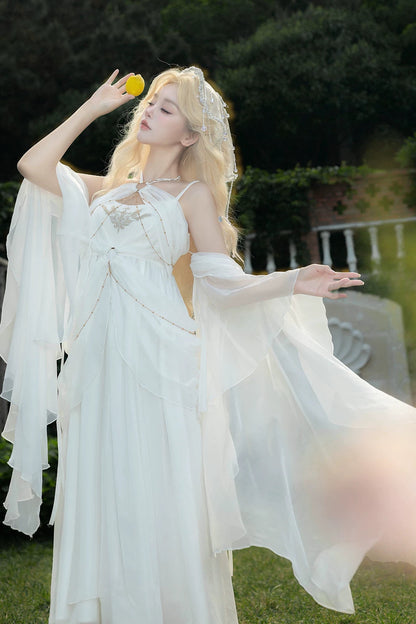 [Vorbestellschluss 14. Juli] Griechische-Göttin-Fantasy-Kleid mit Neckholder und Schalärmeln
