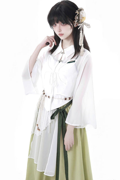 シフォンチャイナシャツ＋キャミソール＋ショートスカート＋ロングスカート＋レッグウォーマー