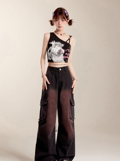 Gradient Spray Color Wide Leg Jeans