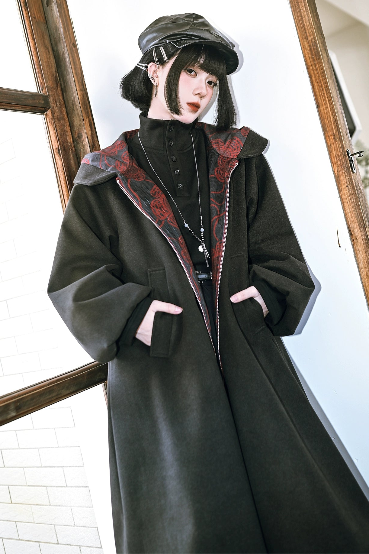 フローラルツイードフーデッドコート