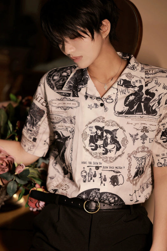 アンティークプリントデザインシャツ